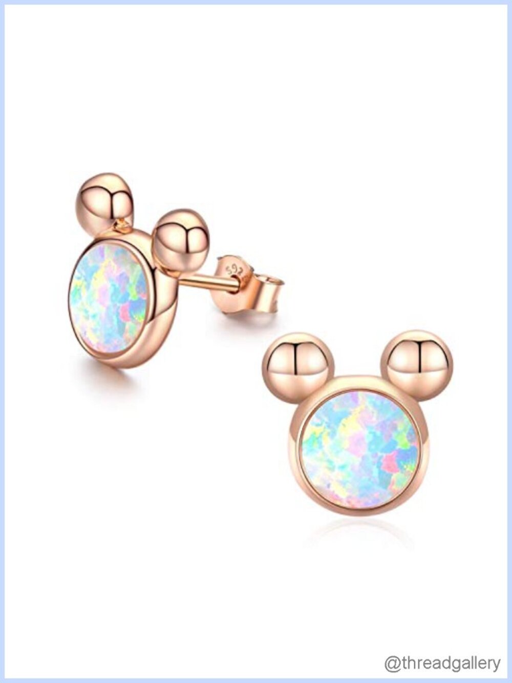 925 Sterling Silver Opal Mouse Stud Earrings Prong Set Screw Back